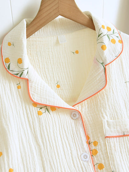 Effortless Cotton Gauze Pajama Set for Women with Notch Collar Short Sleeve Button Front Two Piece Style