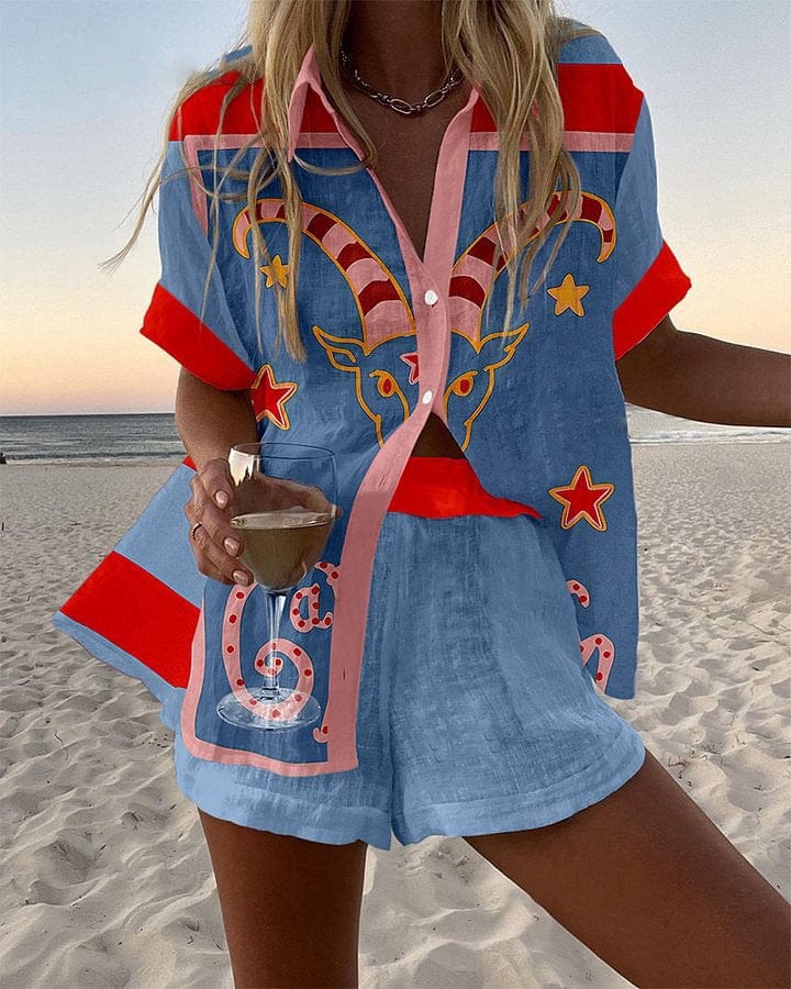 Stella | Playful Graphic Print Beach Shorts Set