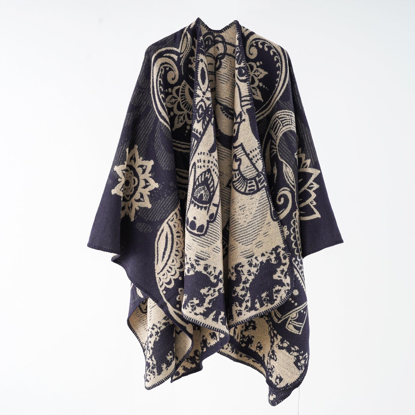Effortless Paisley Poncho for Women with Open Front Kimono Sleeve Asymmetrical Hem Bohemian Style