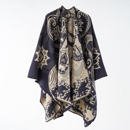 Effortless Paisley Poncho for Women with Open Front Kimono Sleeve Asymmetrical Hem Bohemian Style