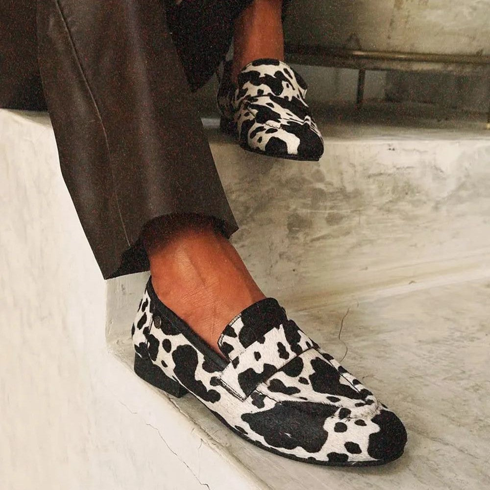 Elegant Black and white Loafers for Women with Slip On Penny Toe Comfortable Casual Style