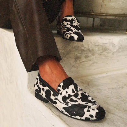 Elegant Black and white Loafers for Women with Slip On Penny Toe Comfortable Casual Style