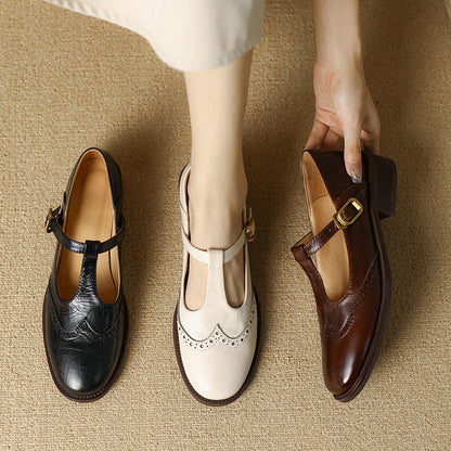 Elegant Mary Jane Shoes for Women with Buckle Strap Block Heel Round Toe Style