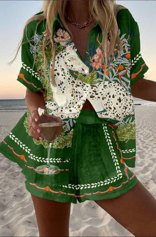 Willow | Dreamy Botanical Horse Print Beach Shorts Set