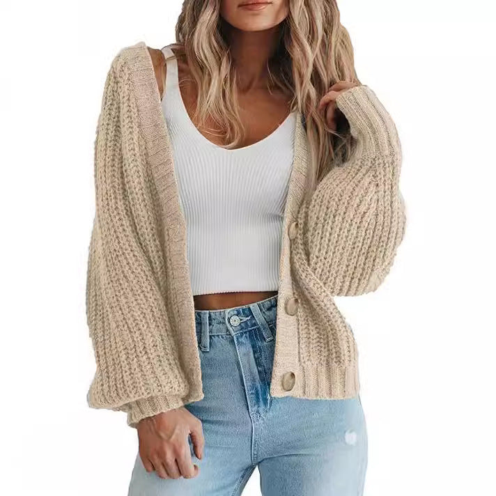 Cozy Chunky Knit Cardigan for Women with V Neck Long Sleeve Button Front Relaxed Style