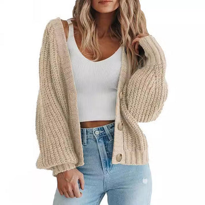 Cozy Chunky Knit Cardigan for Women with V Neck Long Sleeve Button Front Relaxed Style