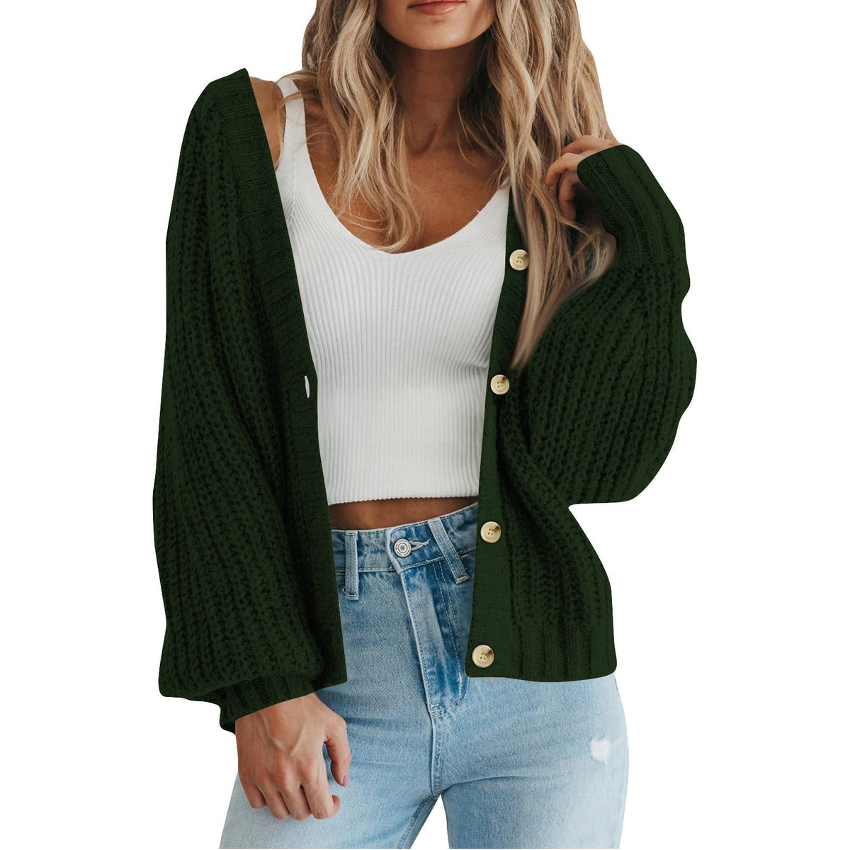 Cozy Chunky Knit Cardigan for Women with V Neck Long Sleeve Button Front Relaxed Style
