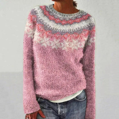 Comfortable Fair Isle Crewneck Sweater for Women with Long Sleeve Relaxed Oversized Knit Style