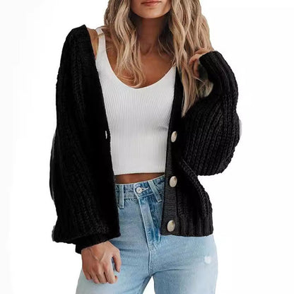 Cozy Chunky Knit Cardigan for Women with V Neck Long Sleeve Button Front Relaxed Style