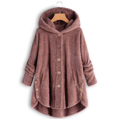 Comfortable Sherpa Fleece Hoodie for Women with Hooded Long Sleeve Button Front Relaxed Oversized Style