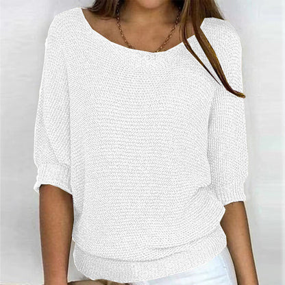 Comfortable Ribbed Knit Sweater for Women with Scoop Neck Batwing Sleeve Relaxed Oversized Style