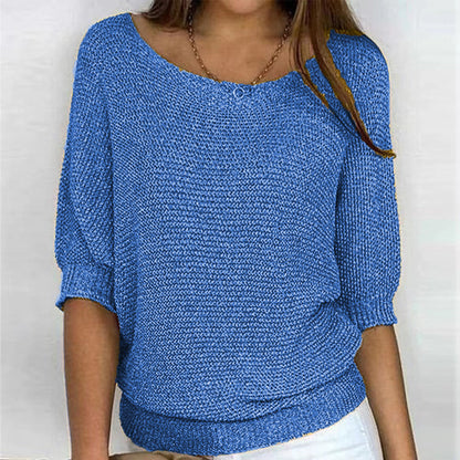 Comfortable Ribbed Knit Sweater for Women with Scoop Neck Batwing Sleeve Relaxed Oversized Style