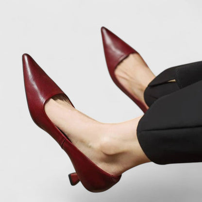 Elegant Kitten Heels for Women with Pointed Toe Slip On Leather Pump Style