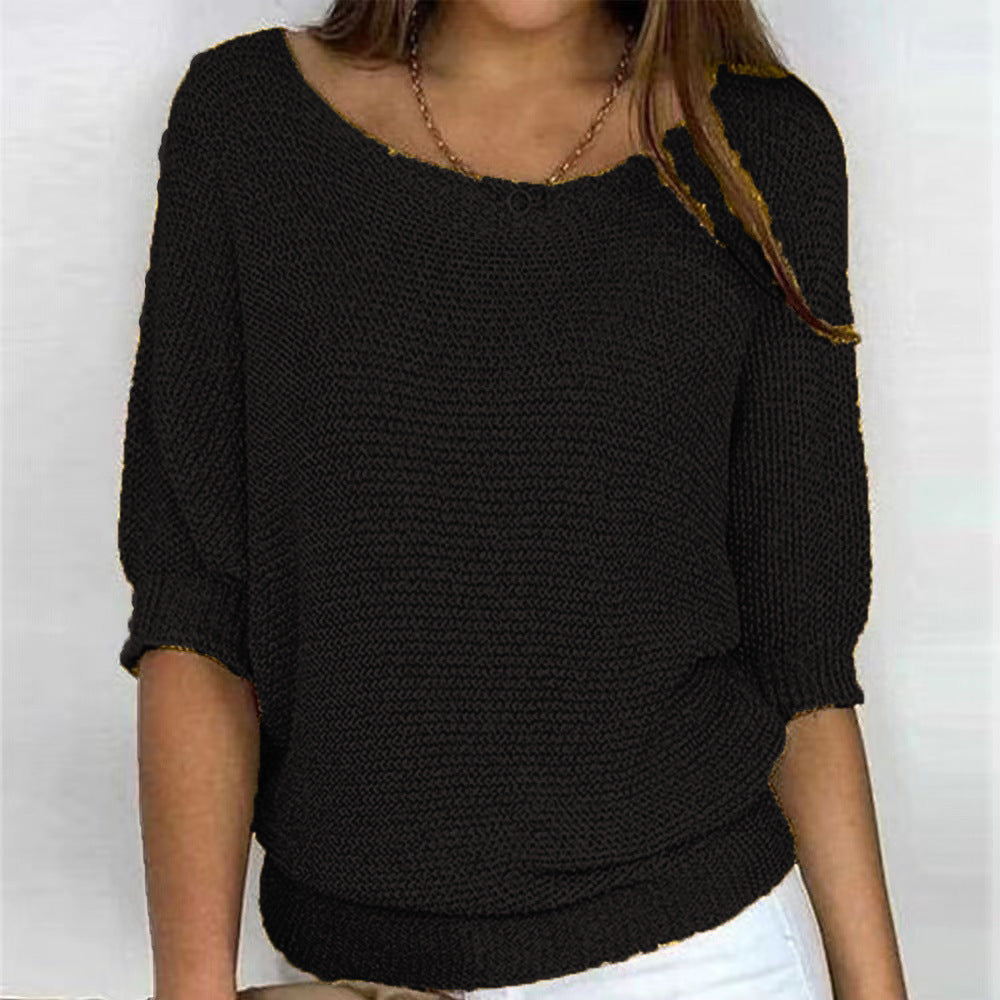 Comfortable Ribbed Knit Sweater for Women with Scoop Neck Batwing Sleeve Relaxed Oversized Style