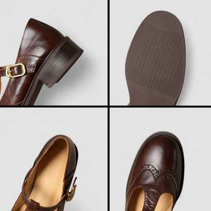 Comfortable Mary Jane Shoes for Women with Round Toe T Strap Brogue Buckle Flat Style