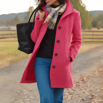 Elegant Wool Coat for Women with Notch Collar Long Sleeve Button Front Tailored Style