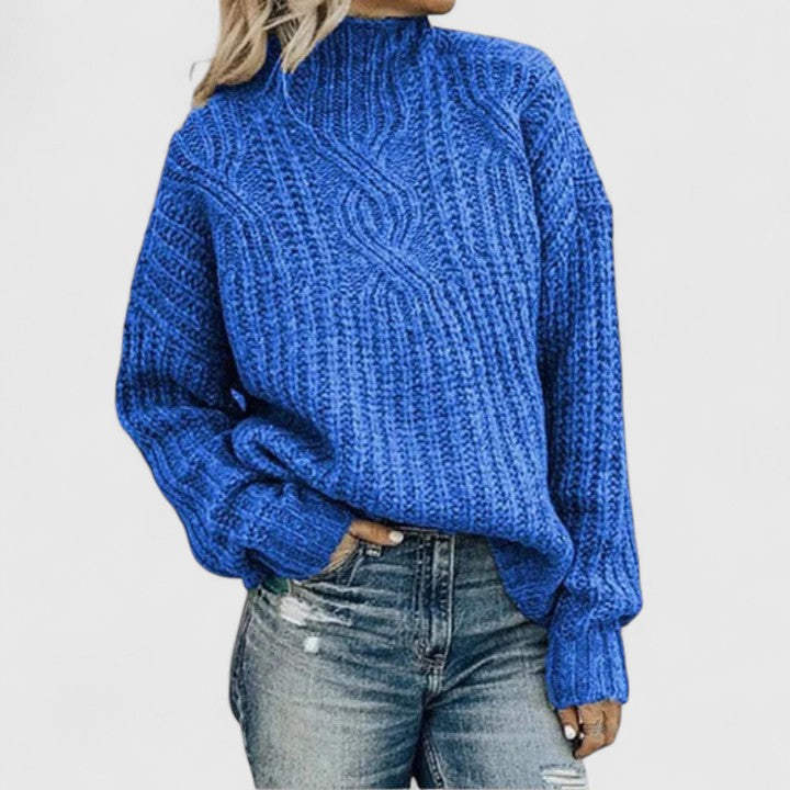 Cozy Mock Neck Sweater for Women with Long Sleeve Chunky Cable Knit Oversized Style
