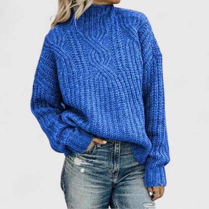 Comfortable Cable Knit Sweater for Women with High Neck Balloon Sleeve Relaxed Oversized Style