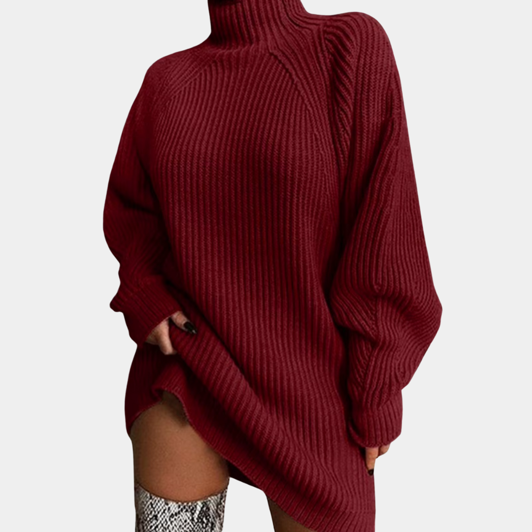 Cozy Sweater Dress for Women with Turtleneck Long Sleeve Chunky Knit Ribbed Mini Style