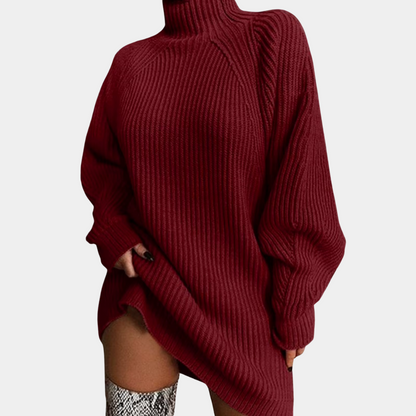 Cozy Sweater Dress for Women with Turtleneck Long Sleeve Chunky Knit Ribbed Mini Style