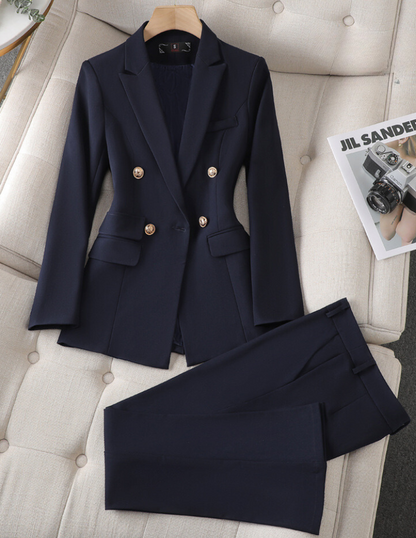Elegant Tailored Blazer Set for Women with Lapel Collar Long Sleeve Wide Leg Pant Two Piece Style