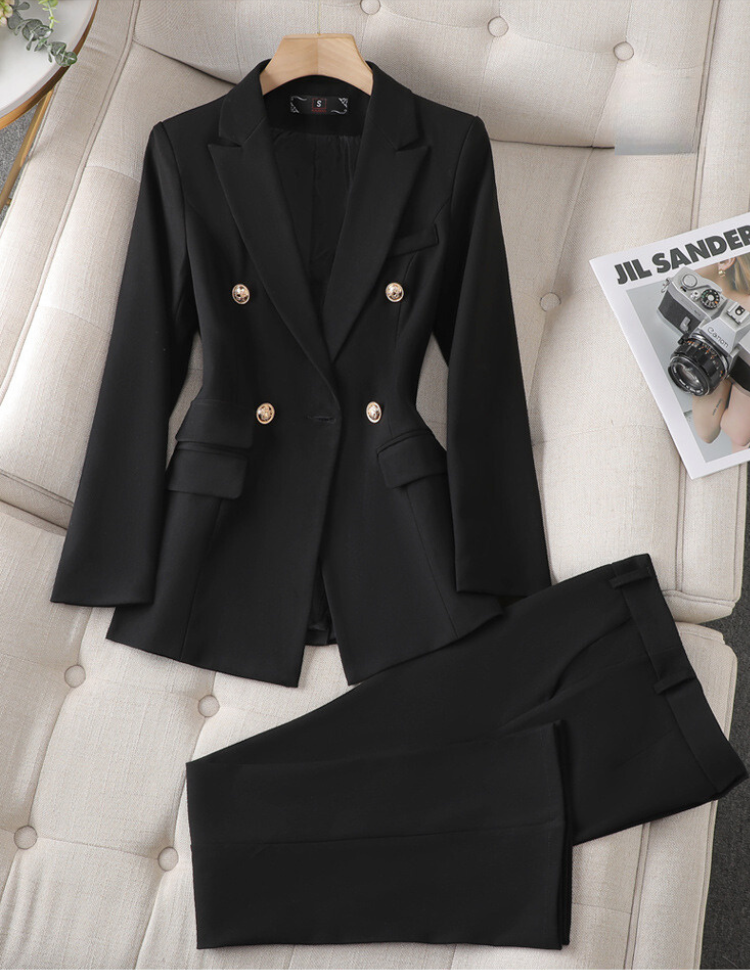 Elegant Tailored Blazer Set for Women with Lapel Collar Long Sleeve Wide Leg Pant Two Piece Style