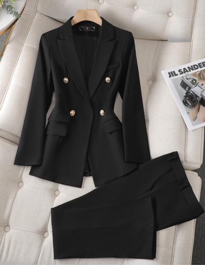 Elegant Tailored Blazer Set for Women with Lapel Collar Long Sleeve Wide Leg Pant Two Piece Style