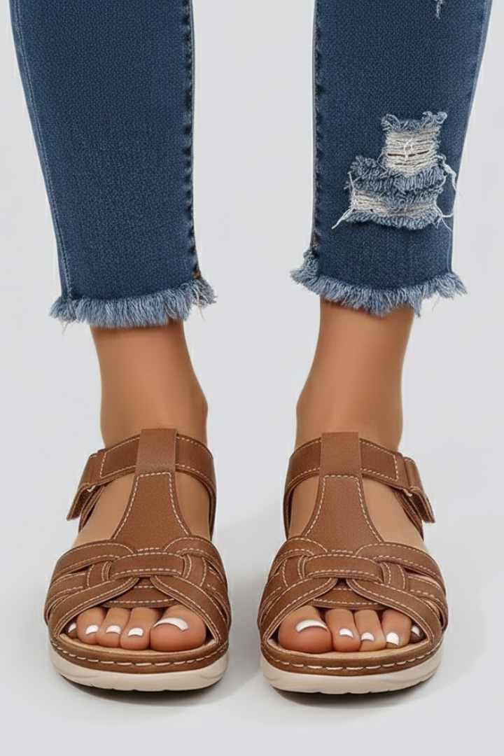 Comfortable Orthopedic Sandals for Women with Woven Velcro Strap Platform Open Toe Cushioned Casual Style