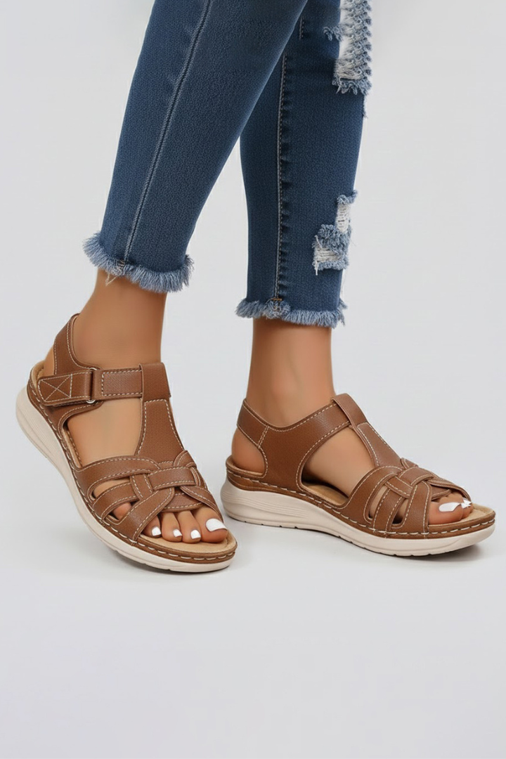 Comfortable Orthopedic Sandals for Women with Woven Velcro Strap Platform Open Toe Cushioned Casual Style