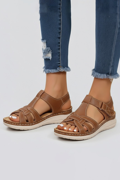 Comfortable Orthopedic Sandals for Women with Woven Velcro Strap Platform Open Toe Cushioned Casual Style