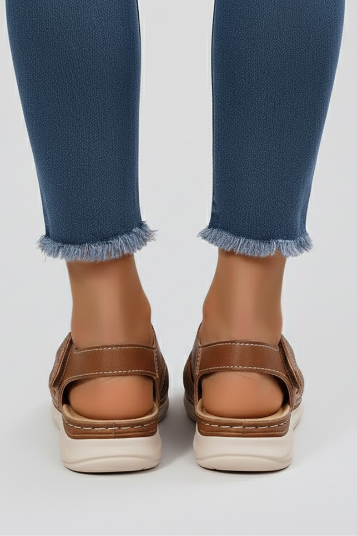 Comfortable Orthopedic Sandals for Women with Woven Velcro Strap Platform Open Toe Cushioned Casual Style