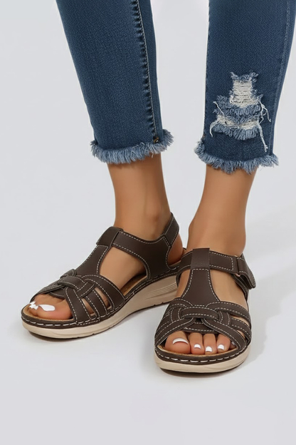 Comfortable Orthopedic Sandals for Women with Woven Velcro Strap Platform Open Toe Cushioned Casual Style