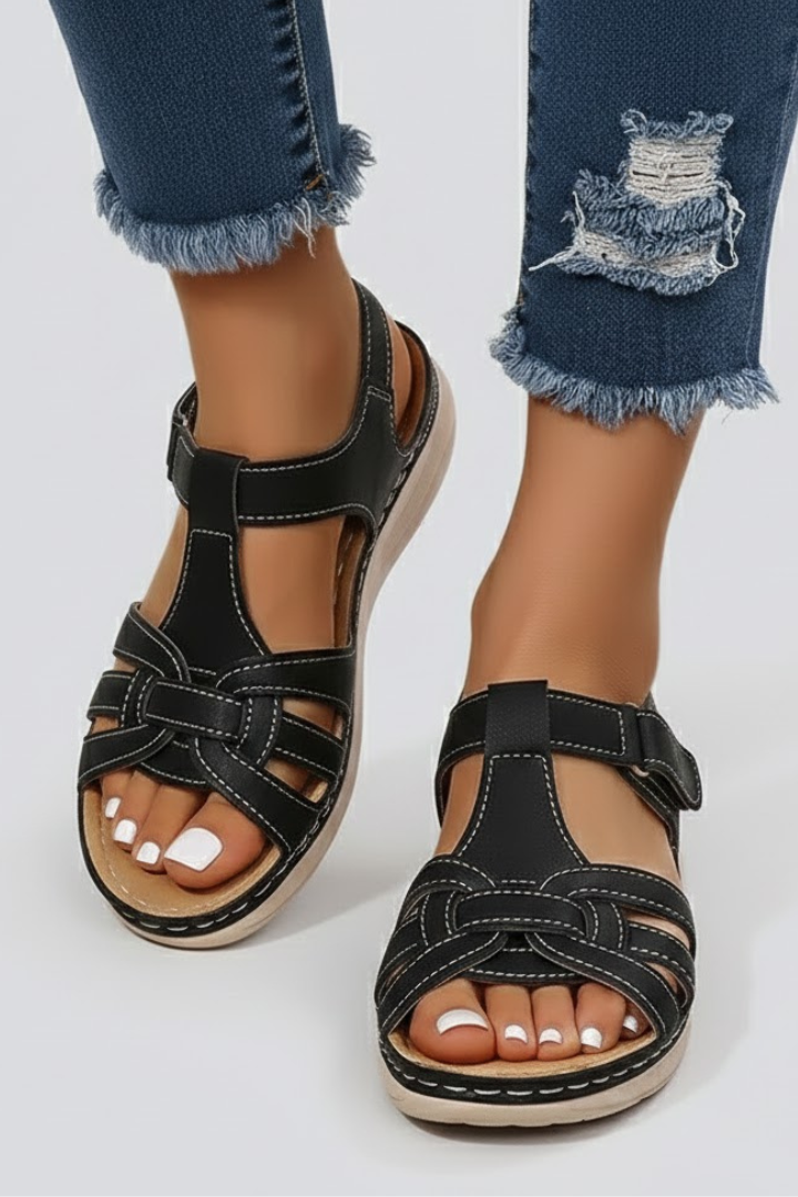 Comfortable Orthopedic Sandals for Women with Woven Velcro Strap Platform Open Toe Cushioned Casual Style