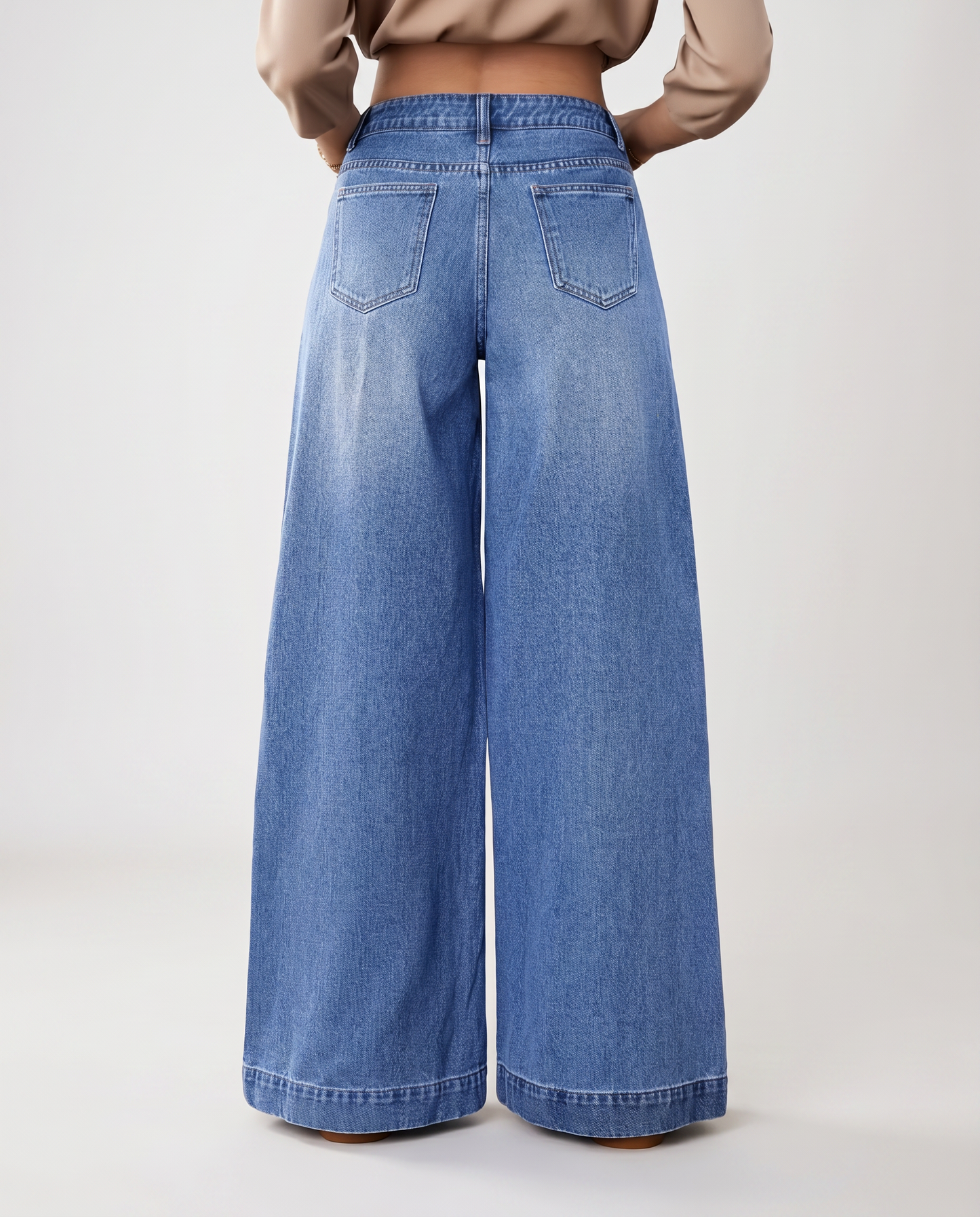 Stylish Blue Wide Leg Jeans for Women with High Waisted Button Front Denim Relaxed Style