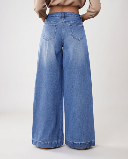 Stylish Blue Wide Leg Jeans for Women with High Waisted Button Front Denim Relaxed Style