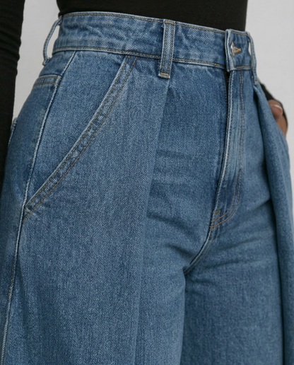 Chic Blue Wide Leg Jeans for Women with High Waisted Palazzo Flowy Denim Relaxed Style