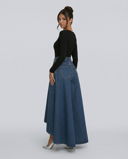 Chic Blue Wide Leg Jeans for Women with High Waisted Palazzo Flowy Denim Relaxed Style