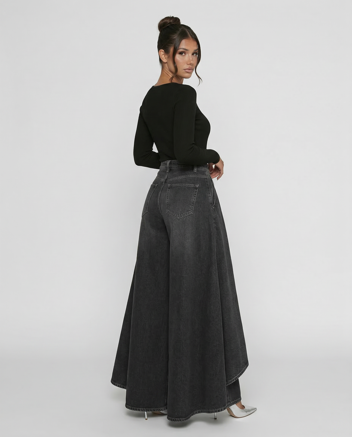 Chic Blue Wide Leg Jeans for Women with High Waisted Palazzo Flowy Denim Relaxed Style