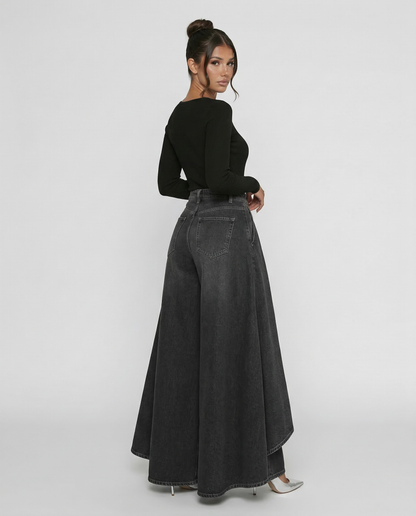 Chic Blue Wide Leg Jeans for Women with High Waisted Palazzo Flowy Denim Relaxed Style
