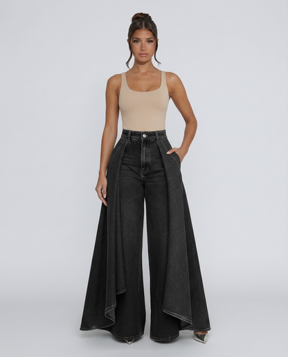 Chic Blue Wide Leg Jeans for Women with High Waisted Palazzo Flowy Denim Relaxed Style