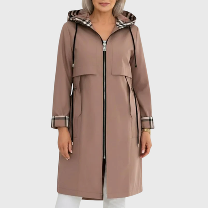 Effortless Trench Coat for Women with Hooded Zip Front Drawstring Waist Longline Style