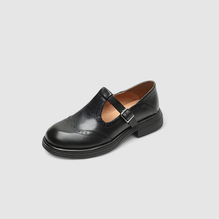 Comfortable Mary Jane Shoes for Women with Round Toe T Strap Brogue Non Slip Flat Style