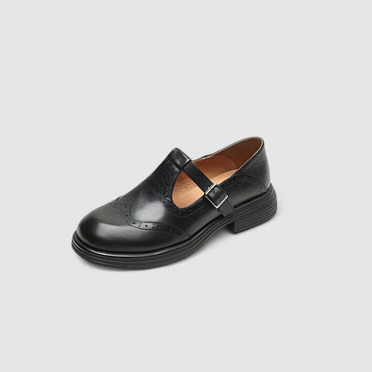 Comfortable Mary Jane Shoes for Women with Round Toe T Strap Brogue Non Slip Flat Style