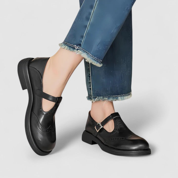 Comfortable Mary Jane Shoes for Women with Round Toe T Strap Brogue Non Slip Flat Style