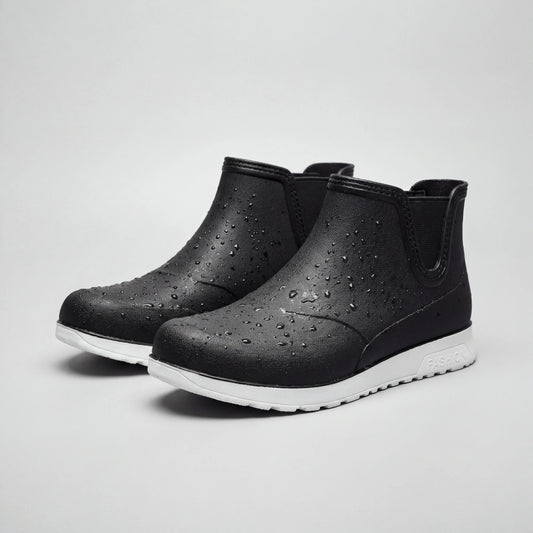 Women's Slip-On Ankle Rain Boots Rubber Rain Shoes Chunky Wedge Sole Round Toe Pull-On