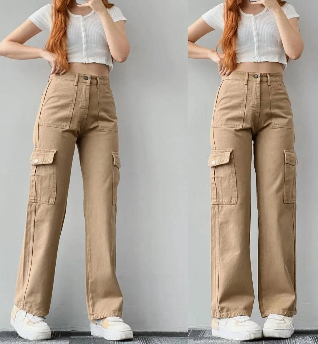 Effortless Wide Leg Cargo Pants for Women with High Waist Flap Pocket Relaxed Style