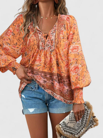Ivy | Dreamy Floral Long Sleeve Boho Peasant Top