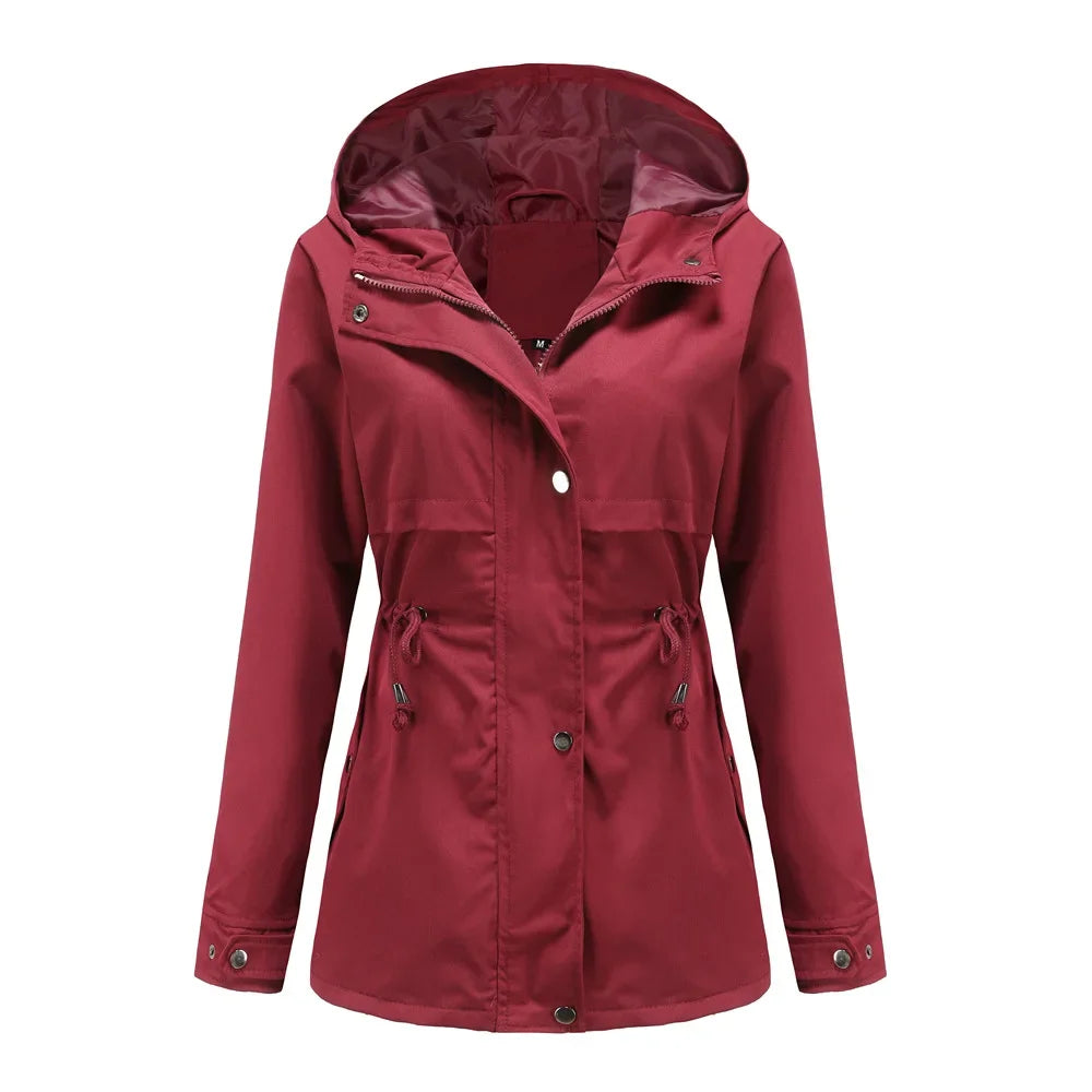 Effortless Anorak Rain Jacket for Women with Hooded Long Sleeve Drawstring Waist Casual Style