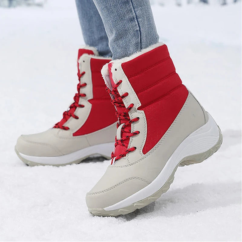 Cozy Women's Snow Boots with Faux Fur Trim Lace Up Waterproof Ankle Style