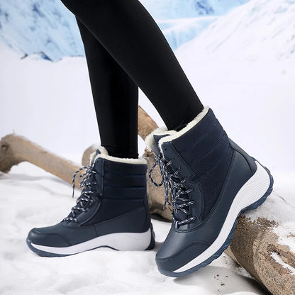 Cozy Women's Snow Boots with Faux Fur Trim Lace Up Waterproof Ankle Style